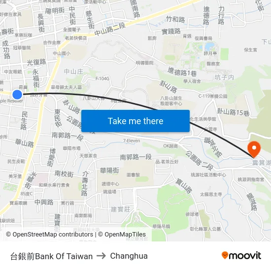 Bank of Taiwan to Changhua map