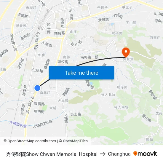 秀傳醫院Show Chwan Memorial Hospital to Changhua map