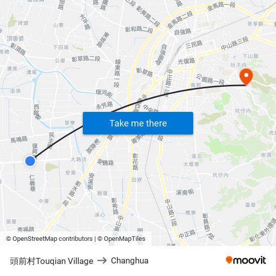 頭前村Touqian Village to Changhua map