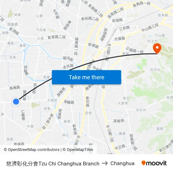 Tzu Chi Changhua Branch to Changhua map