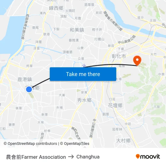 農會前Farmer Association to Changhua map