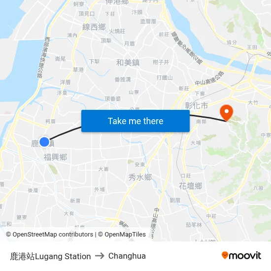 鹿港站Lugang Station to Changhua map