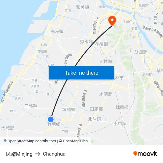Minjing to Changhua map