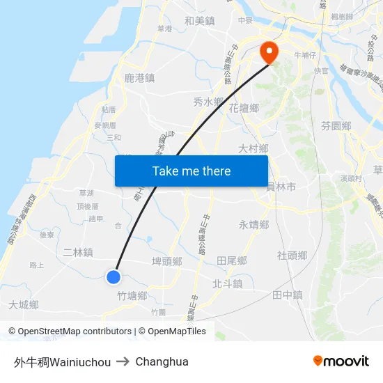 Wainiuchou to Changhua map