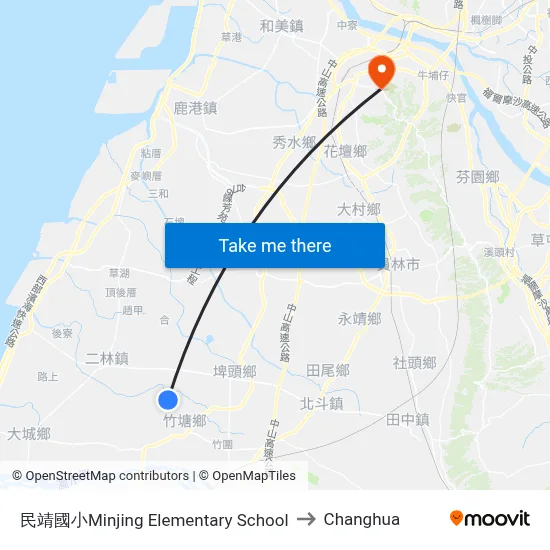 民靖國小Minjing Elementary School to Changhua map