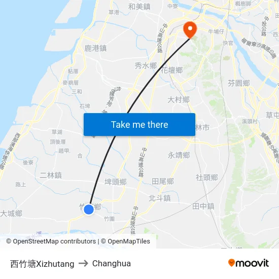 Xizhutang to Changhua map