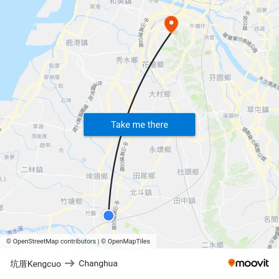 Kengcuo to Changhua map