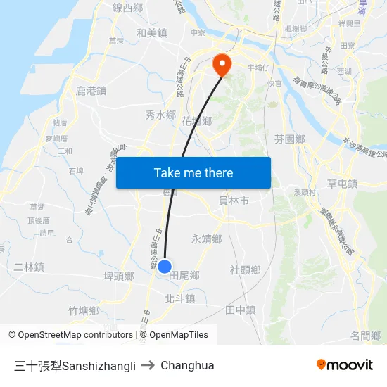 Sanshizhangli to Changhua map