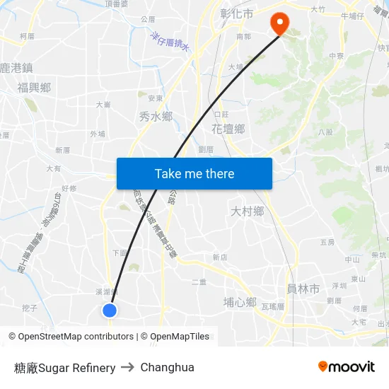 Sugar Refinery to Changhua map