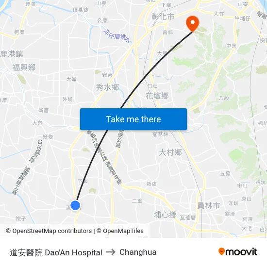 Dao'An Hospital to Changhua map