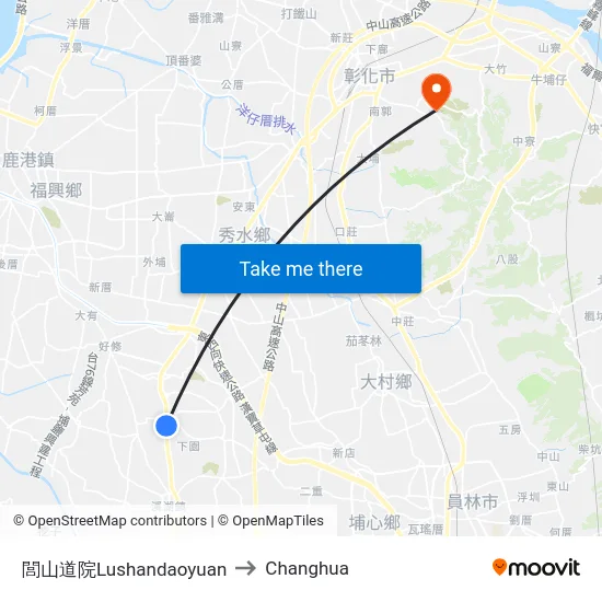 Lushan Temple to Changhua map