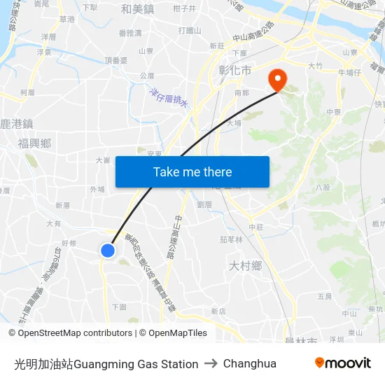 Guangming Gas Station to Changhua map