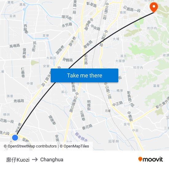 廓仔Kuozi to Changhua map