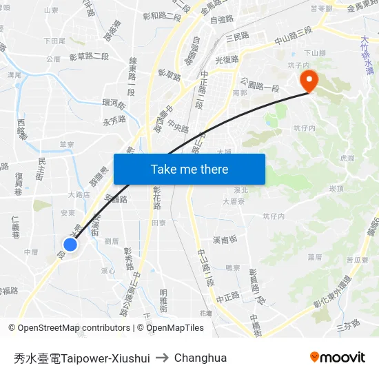 Taipower-Xiushui to Changhua map