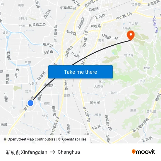 Xinfangqian to Changhua map