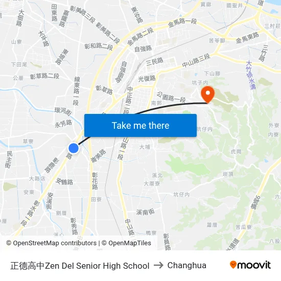 正德高中Zen Del Senior High School to Changhua map