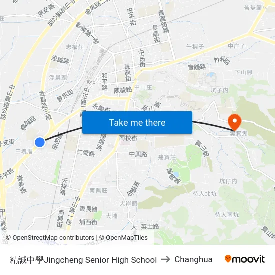 精誠中學Jingcheng Senior High School to Changhua map
