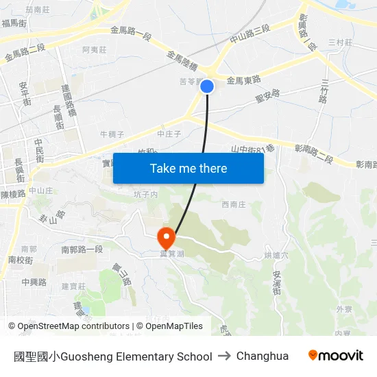 Guosheng Elementary School to Changhua map