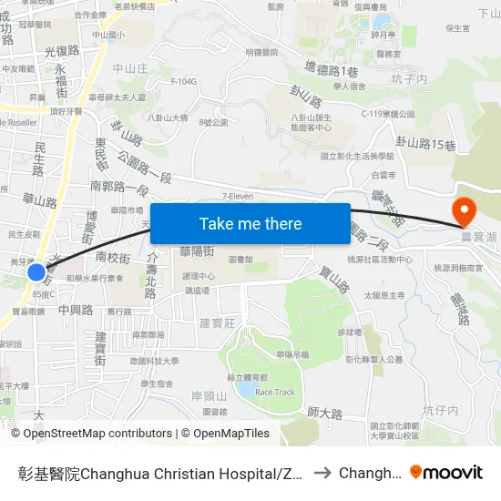 彰基醫院Changhua Christian Hospital/Zhangji to Changhua map