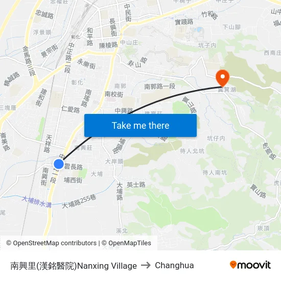Nanxing Village (Hanming Hospital) to Changhua map