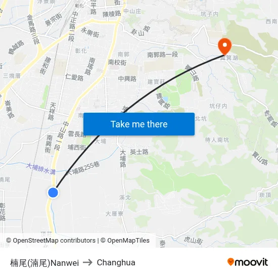 楠尾(湳尾)Nanwei to Changhua map