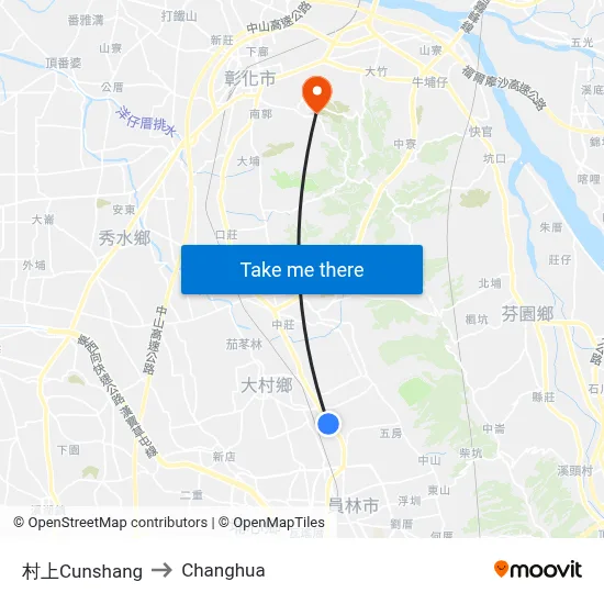 Cunshang to Changhua map
