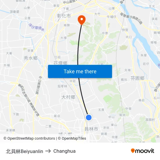 北員林Beiyuanlin to Changhua map