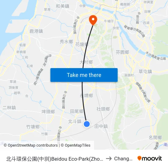 北斗環保公園(中圳)Beidou  Eco-Park(Zhongzun) to Changhua map