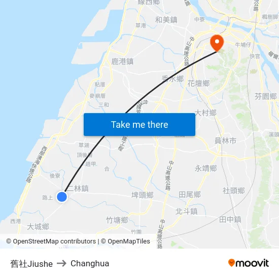 Jiushe to Changhua map