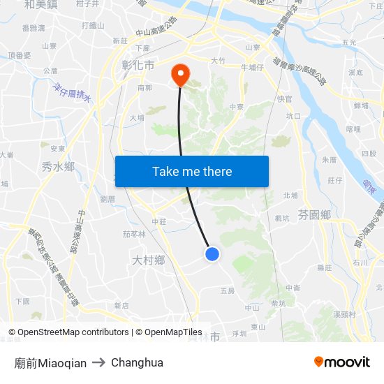 廟前Miaoqian to Changhua map