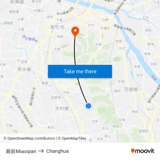 Miaoqian to Changhua map