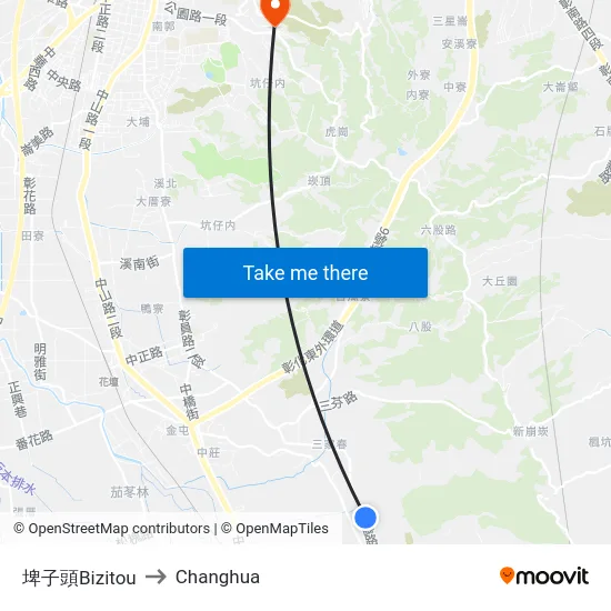 Bizitou to Changhua map