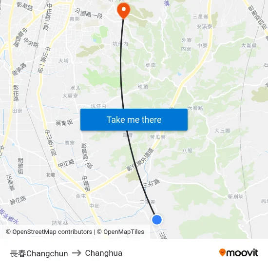 Changchun to Changhua map