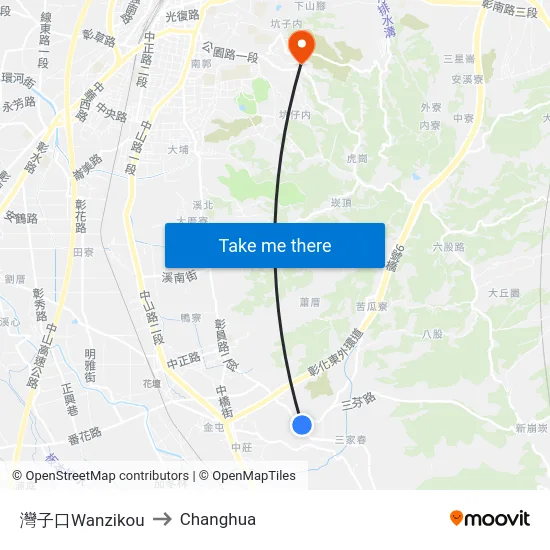 Wanzikou to Changhua map