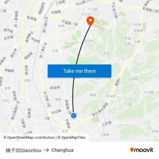 Qiaozitou to Changhua map
