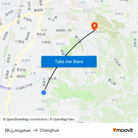 Jingshan to Changhua map