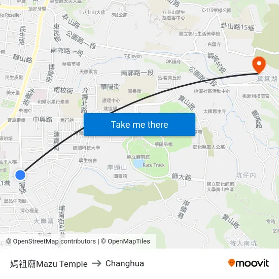 Mazu Temple to Changhua map