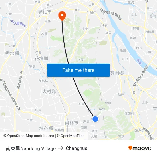 Nandong Village to Changhua map