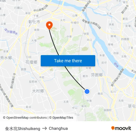 Shishuikeng to Changhua map