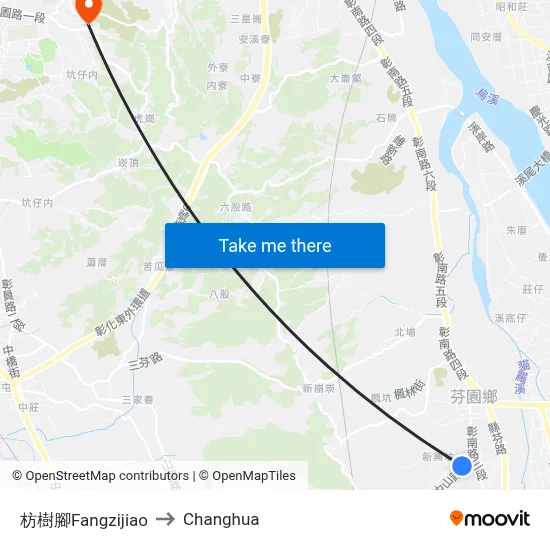 Fangzijiao to Changhua map