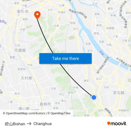 Bishan to Changhua map
