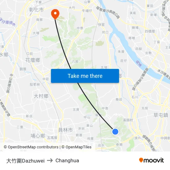 Dazhuwei to Changhua map