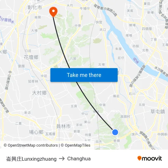 Lunxingzhuang to Changhua map