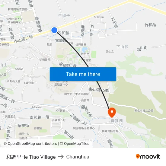 He Tiao Village to Changhua map