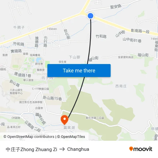 Zhong Zhuang Zi to Changhua map