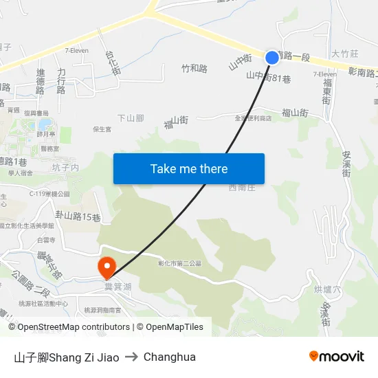 Shang Zi Jiao to Changhua map