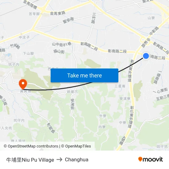 Niu Pu Village to Changhua map