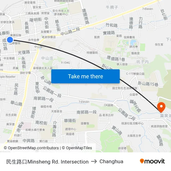 Minsheng Road Intersection to Changhua map