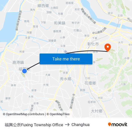 福興公所Fuxing Township Office to Changhua map