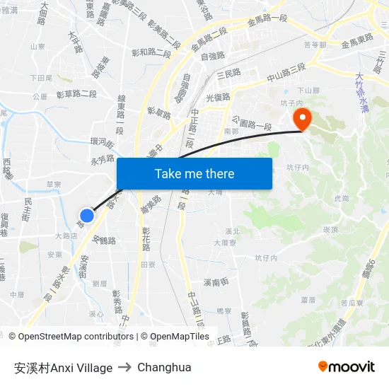 Anxi Village to Changhua map